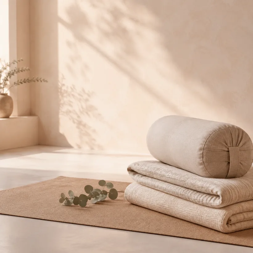 A quiet restorative yoga space for meditation