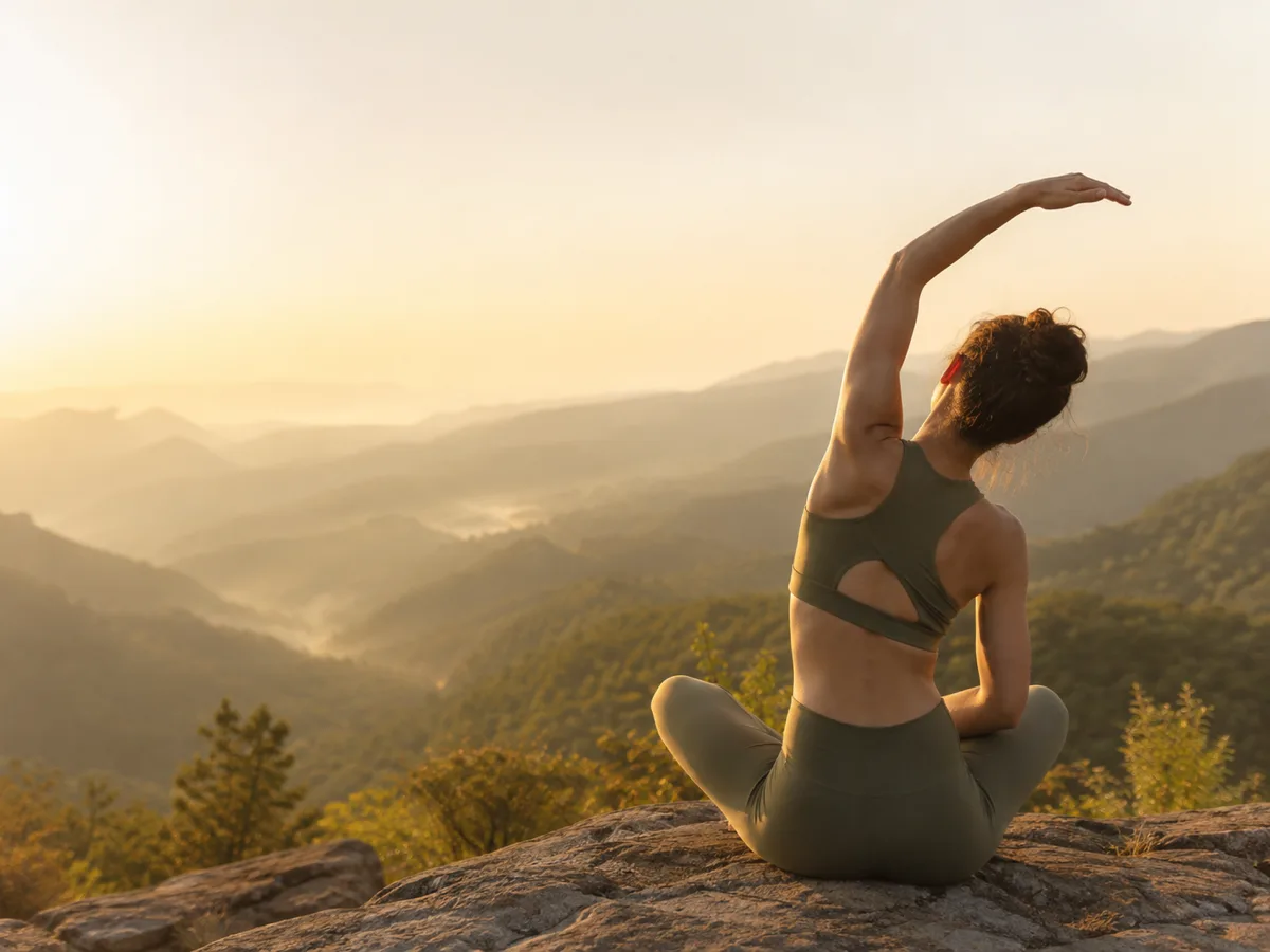 A calm yoga practice at sunrise, paired with a breathing exercise